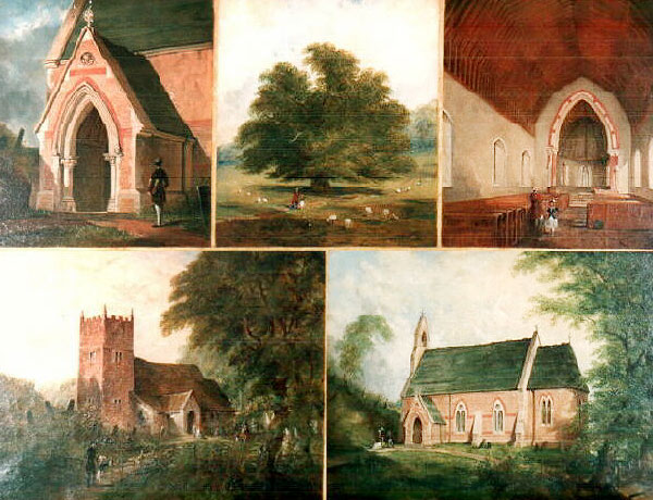 Five scenes on one canvas of Holy Trinity Church, Bulcote, Nottinghamshire